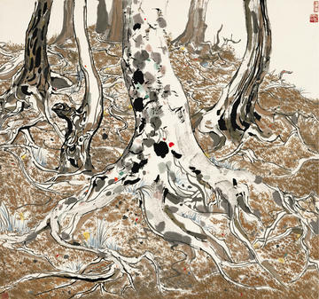 Wu Guanzhong Display 2021 – Tree Roots, 1980s – Collection of Hong Kong Museum of Art Painting of tree roots by Wu Guanzhong